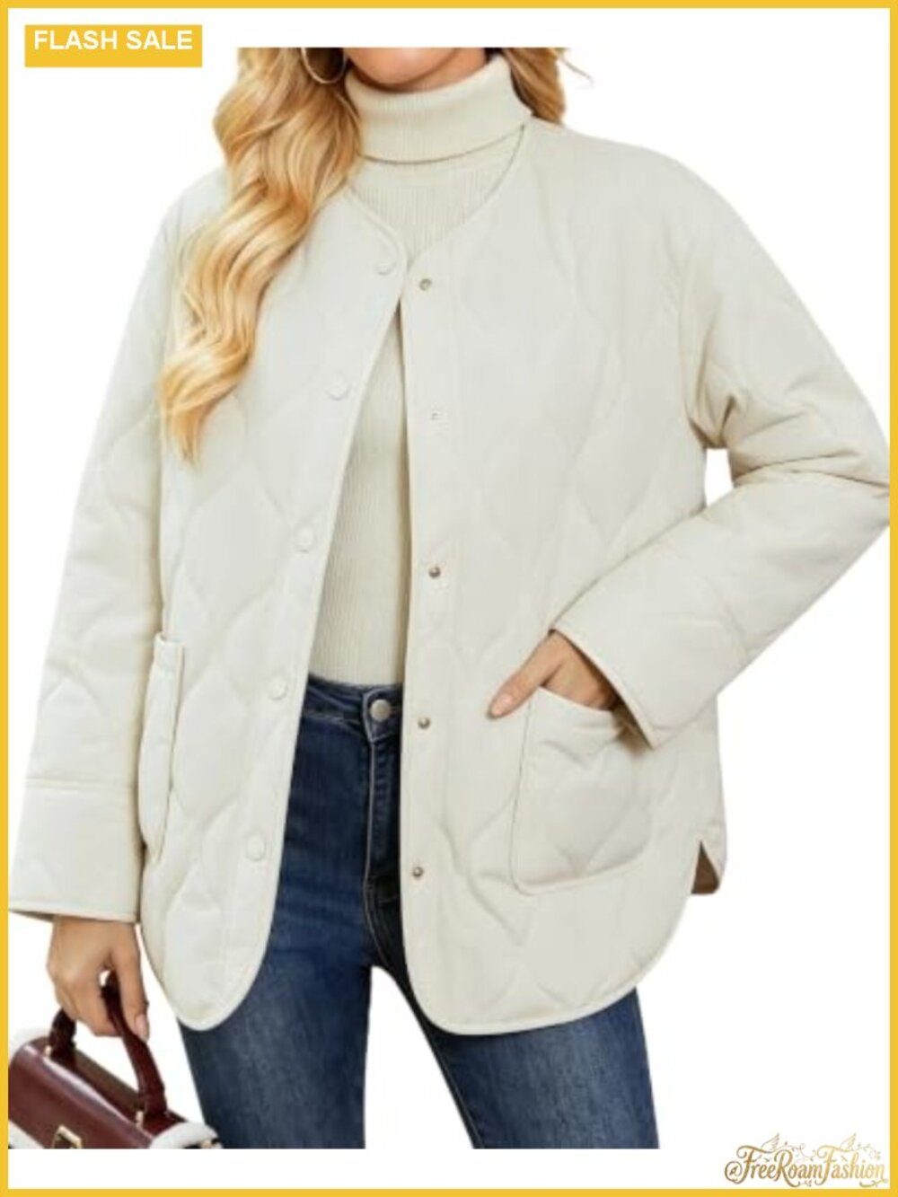 Women's Oversized Quilted Puffer Jacket Lightweight Collarless Coat